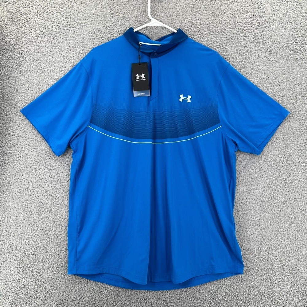 Under Armour Polo Shirt Men's XL Iso Chill Polo Blue‎ Heat Gear Loose NWT
